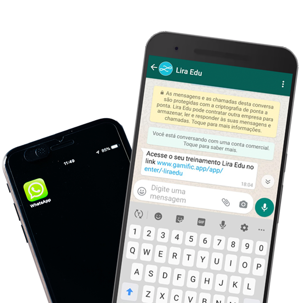 Aplicativo WhatsApp com mensagem para acessar o treinamento